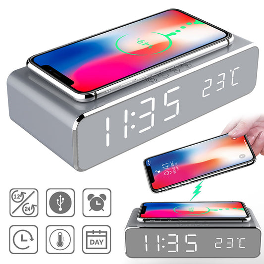 Smart LED Clock with Qi Charging Digital Alarm Display Desktop