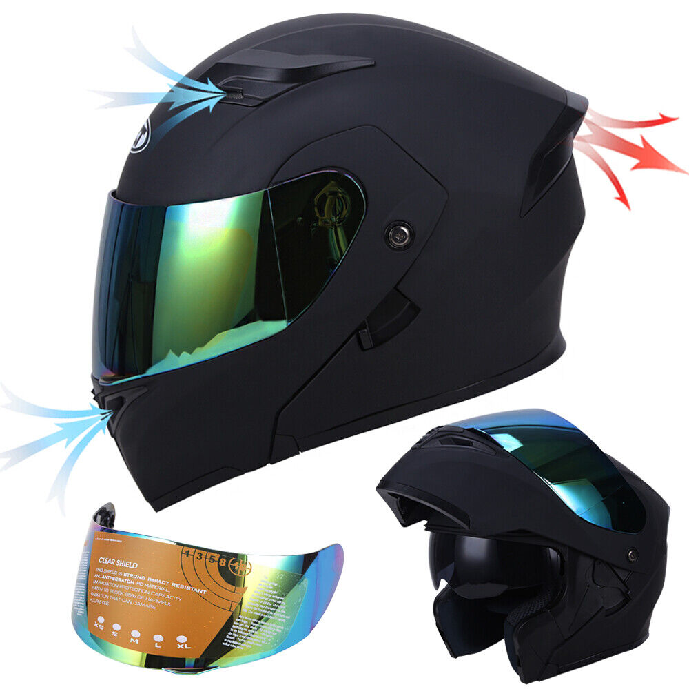 Flip-Up Dual Shield Motorcycle Helmet with Tinted Visor Modular Design