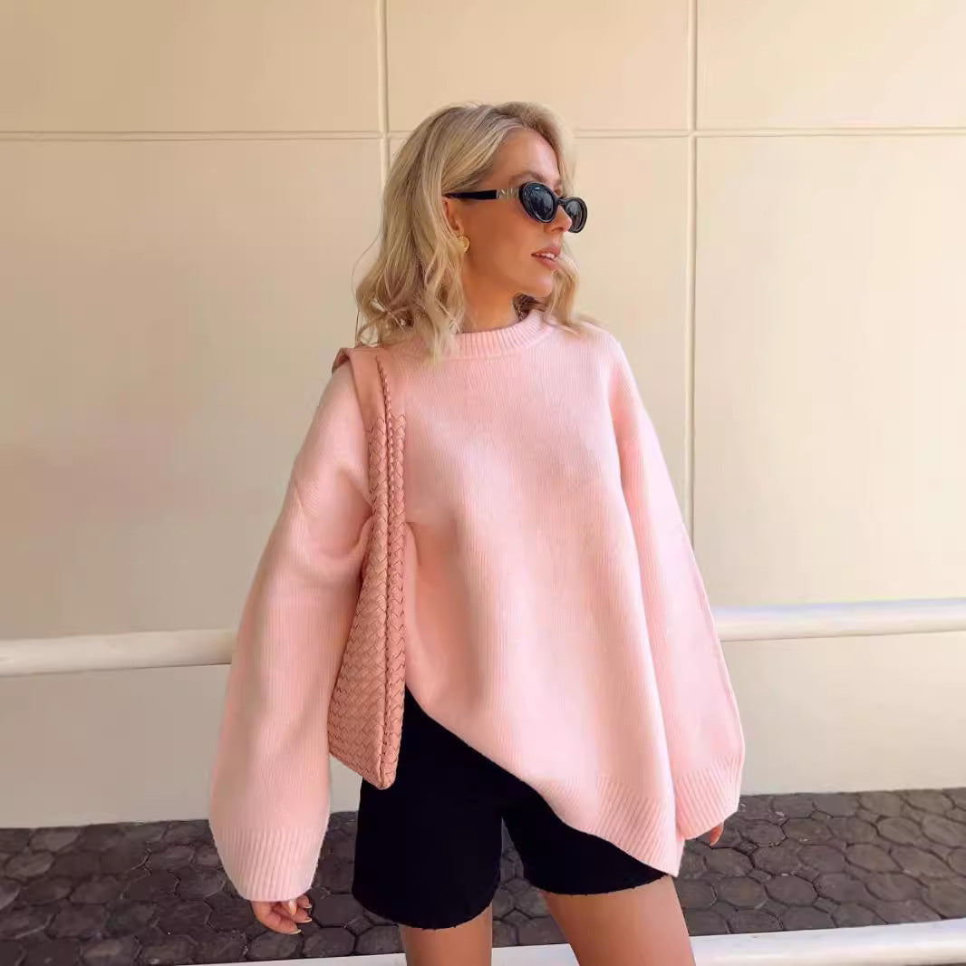 Sweet Crew Neck Pullover Sweater Winter Fashion Loose Long-sleeved