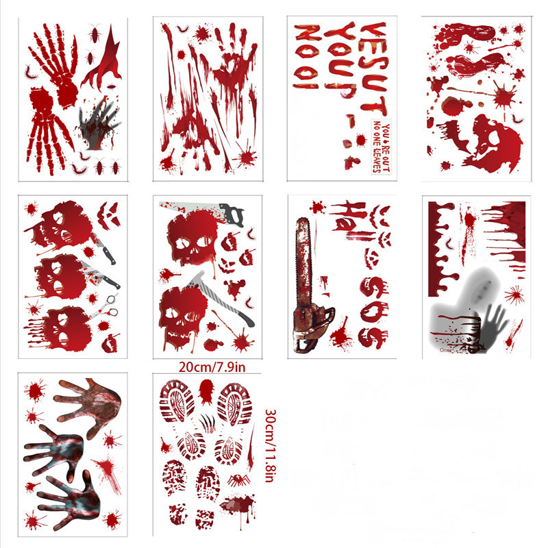 Halloween Window Stickers Horror Blood Handprint Footprint Fingerprint