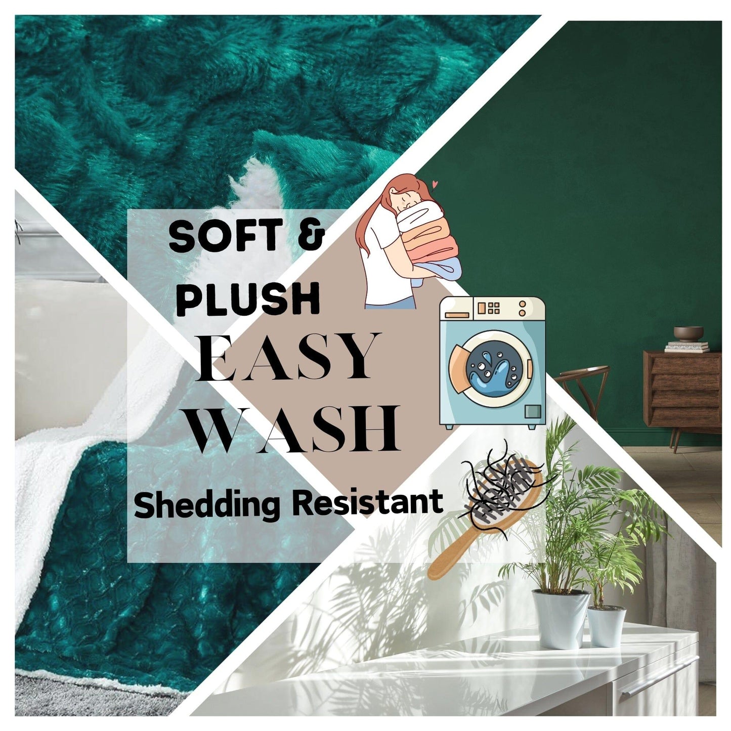 DaDa Bedding Mermaid Scales Emerald Green Blue w/ Sherpa Backside Faux