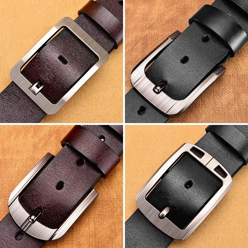Genuine Leather For Men's High Quality Buckle Jeans Cowskin Casual