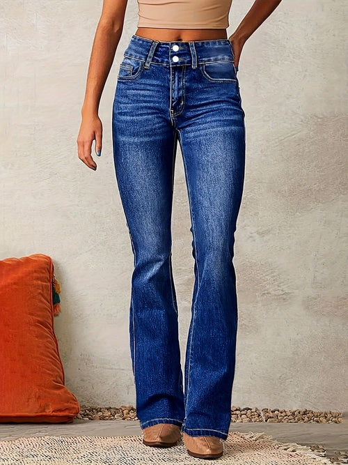 Skinny Flared Jeans With Pockets Fashion Button Zipper Trousers