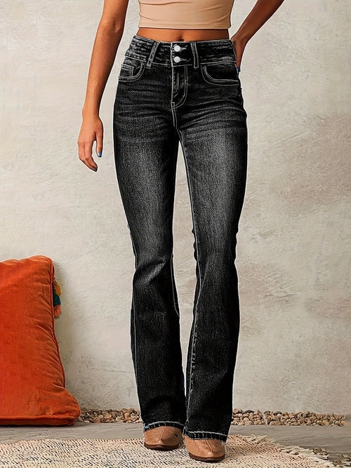 Skinny Flared Jeans With Pockets Fashion Button Zipper Trousers