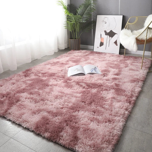 Plush Carpet Living Room Sofa Coffee Table Rug Green Pink Fluffy Soft