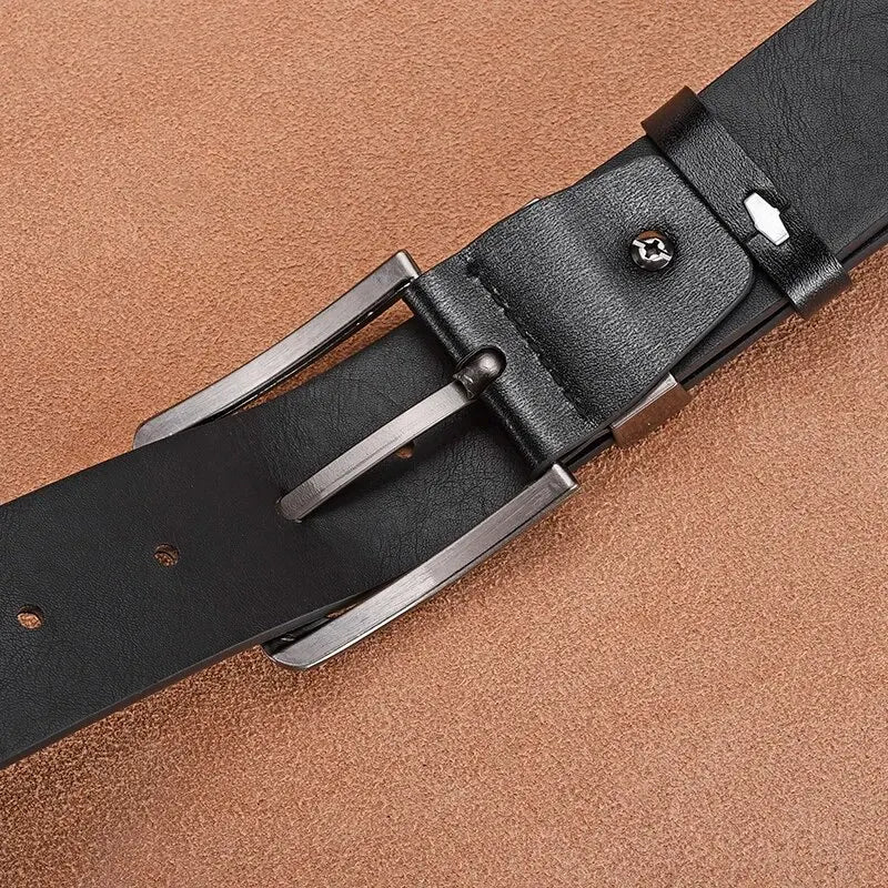 Genuine Leather For Men's High Quality Buckle Jeans Cowskin Casual