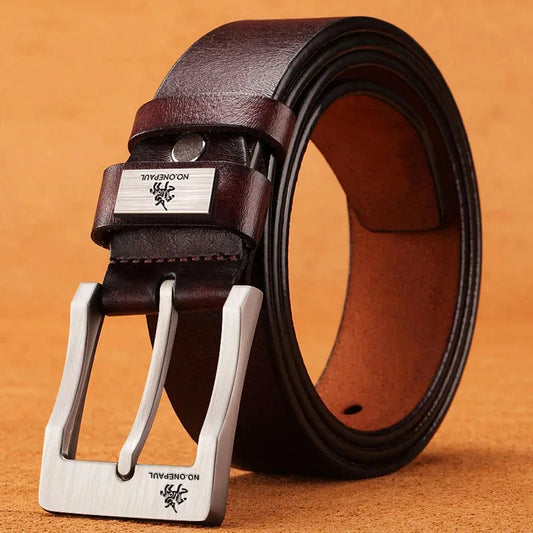 Genuine Leather For Men's High Quality Buckle Jeans Cowskin Casual