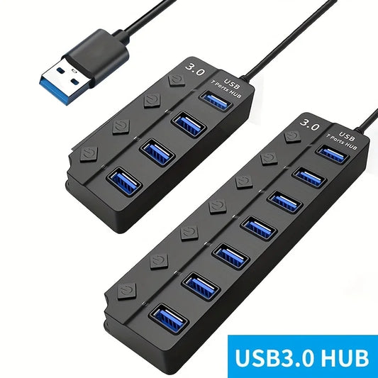 4/7-Port USB 3.0 Hub with LED Indicator Independent Switch Control for