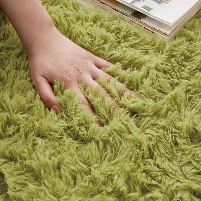 Plush Carpet Living Room Sofa Coffee Table Rug Green Pink Fluffy Soft