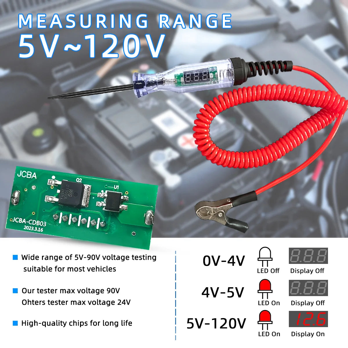 5V-120V Car Tester Pen Voltage Circuit Test DC Digital Display