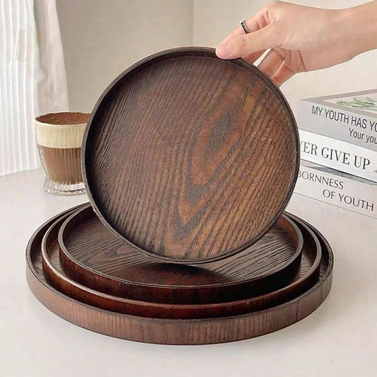 Round Wooden Serving Tray 21/27/30cm Wood Platte Decorative Tray for