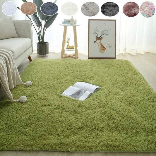 Plush Carpet Living Room Sofa Coffee Table Rug Green Pink Fluffy Soft