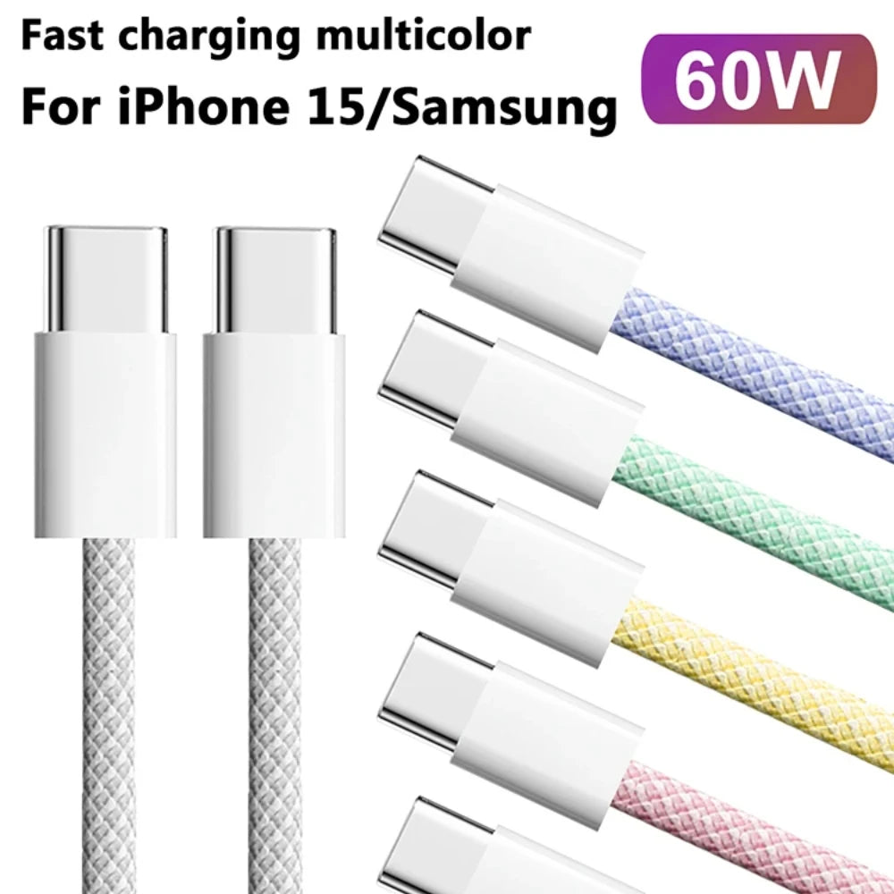 PD 60W USB-C To Type C Cable for IPhone 15 16 Pro Fast Charging Wire