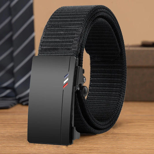 Men's Woven Belt Nylon Material Toothless Automatic Buckle Belts For
