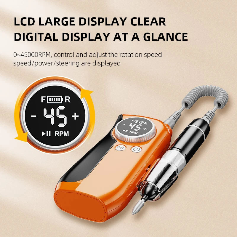 45000RPM Nail Drill Electric Nail Sander With HD LCD Display
