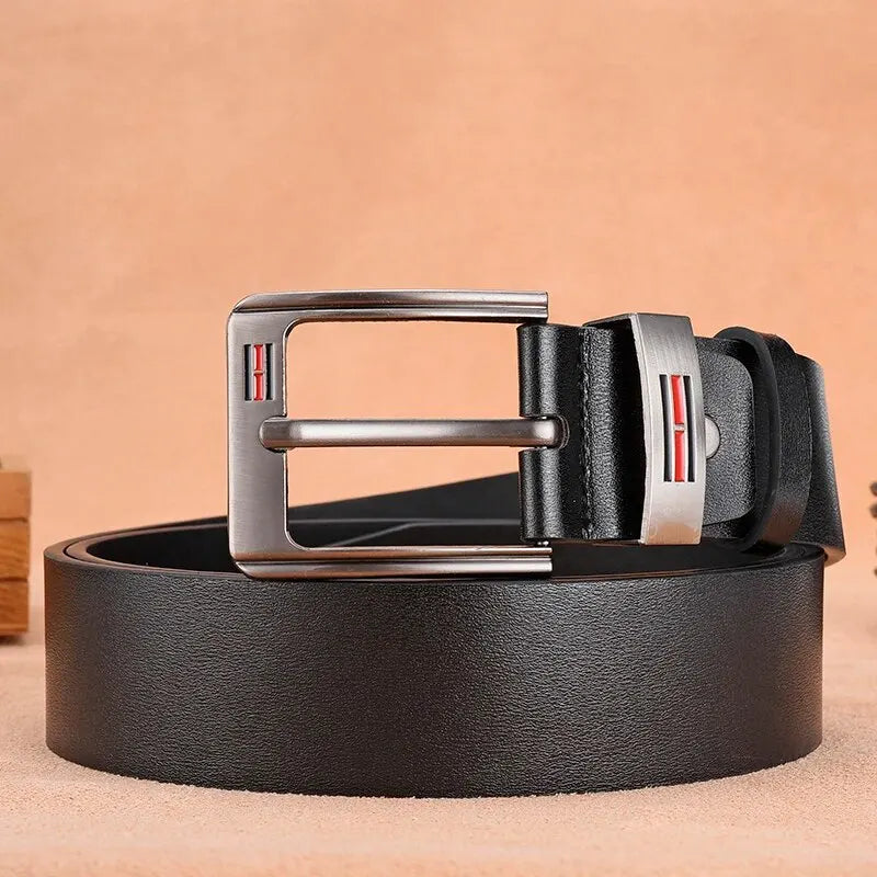 Genuine Leather For Men's High Quality Buckle Jeans Cowskin Casual