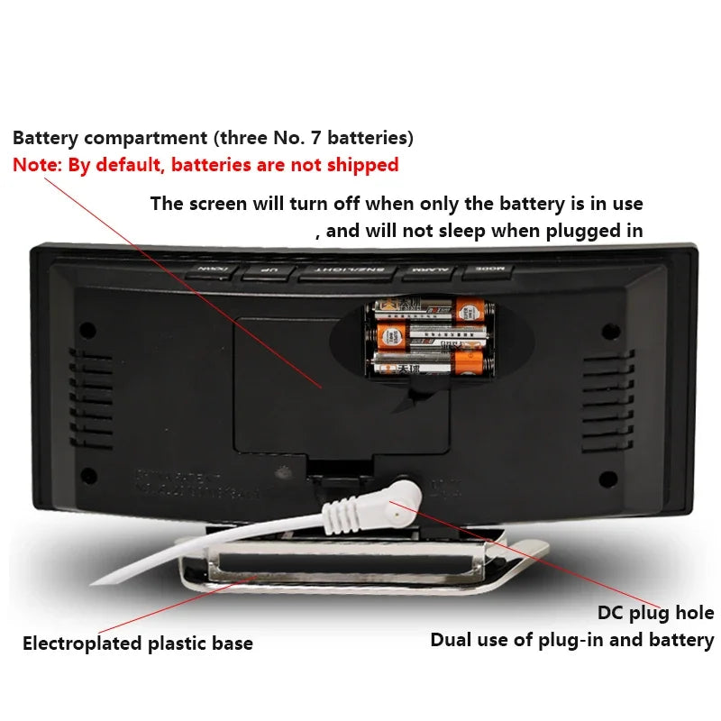 Creative Curved Electronic Clock, LED Large Screen Plug-in Battery