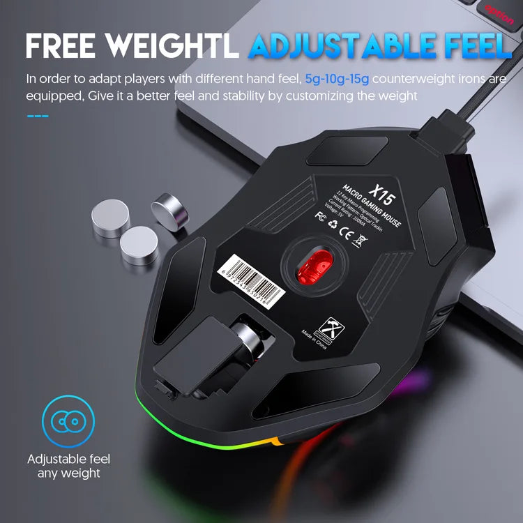 12800DPI Free Weight Macro RGB Gaming Mouse 12 Programmable Keys Game
