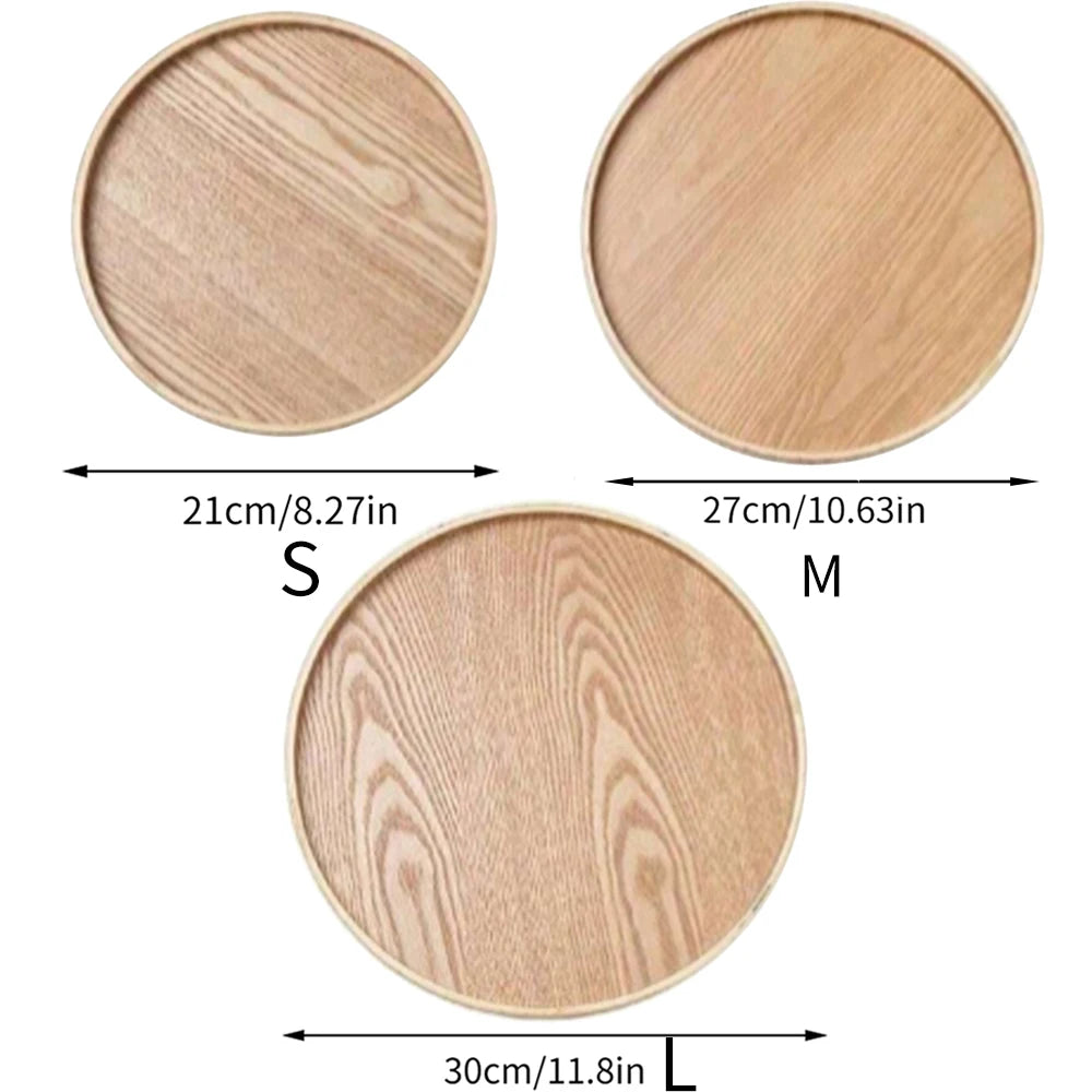 Round Wooden Serving Tray 21/27/30cm Wood Platte Decorative Tray for