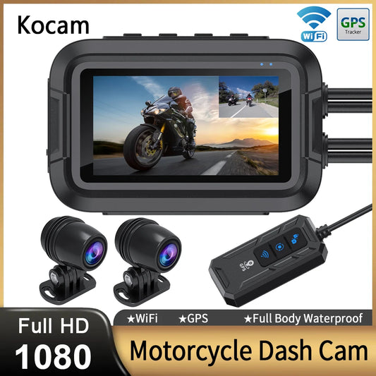 Dual 1080P Motorcycle DVR Full Body Waterproof Moto Camera WiFi GPS