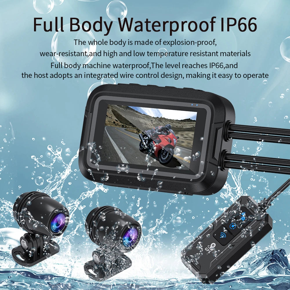 Dual 1080P Motorcycle DVR Full Body Waterproof Moto Camera WiFi GPS