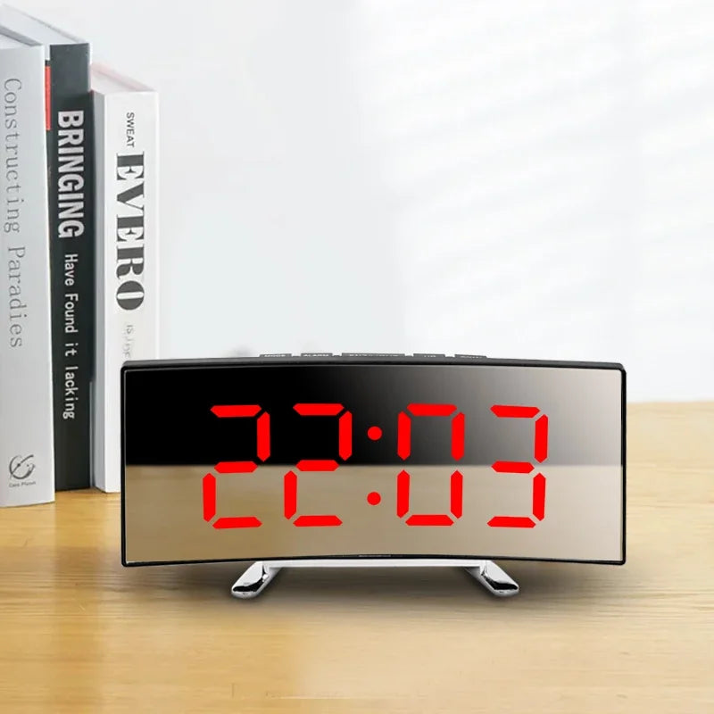 Creative Curved Electronic Clock, LED Large Screen Plug-in Battery