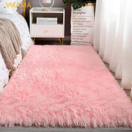 VIKAMA Simple Silk Wool Plush Carpet Bedroom Living Room Bed Blanket
