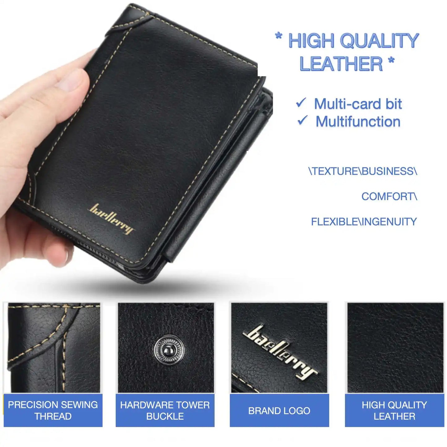 Multi-Card Triple Fold PU Leather Men's Short Wallet Large Capacity