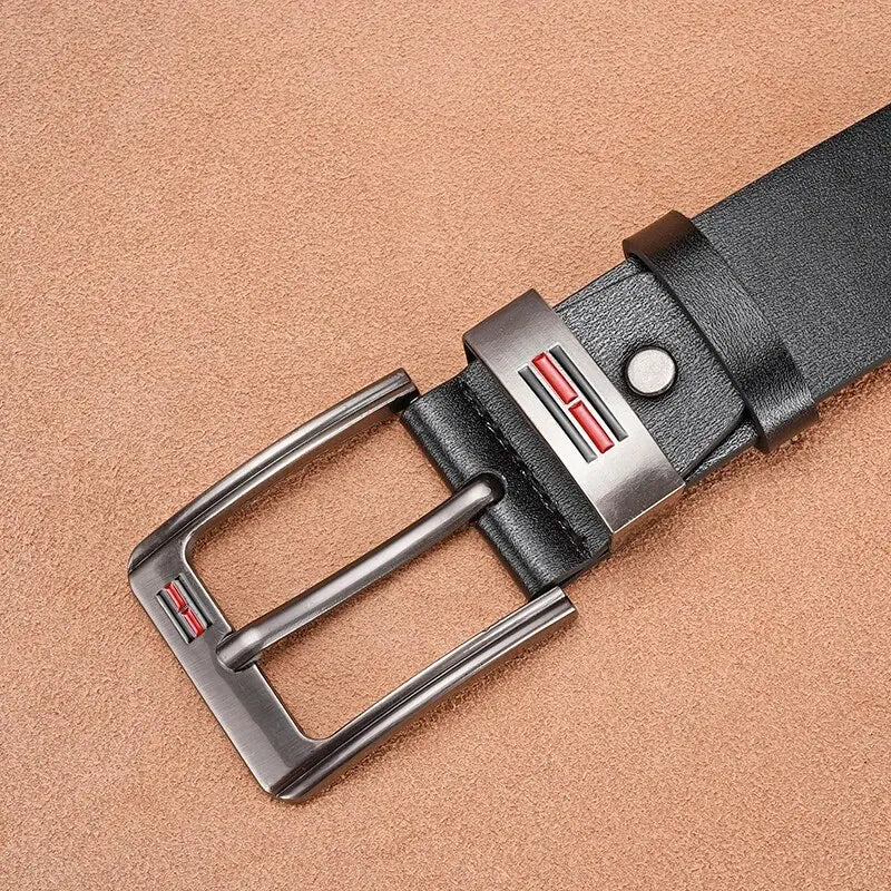Genuine Leather For Men's High Quality Buckle Jeans Cowskin Casual