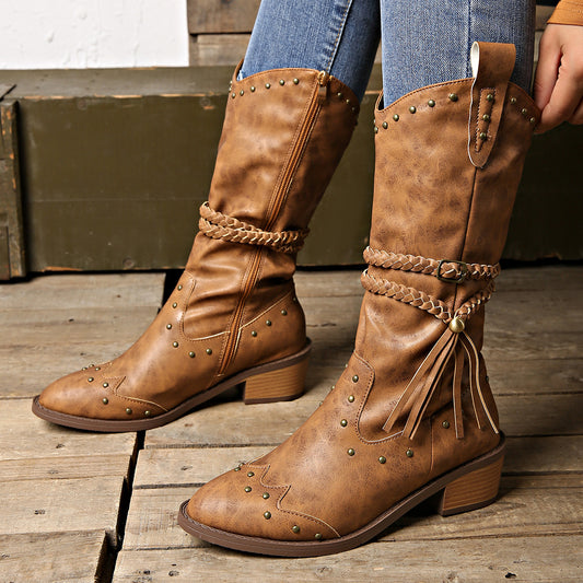 Retro Tassel Boots Knight Western Boots For Women