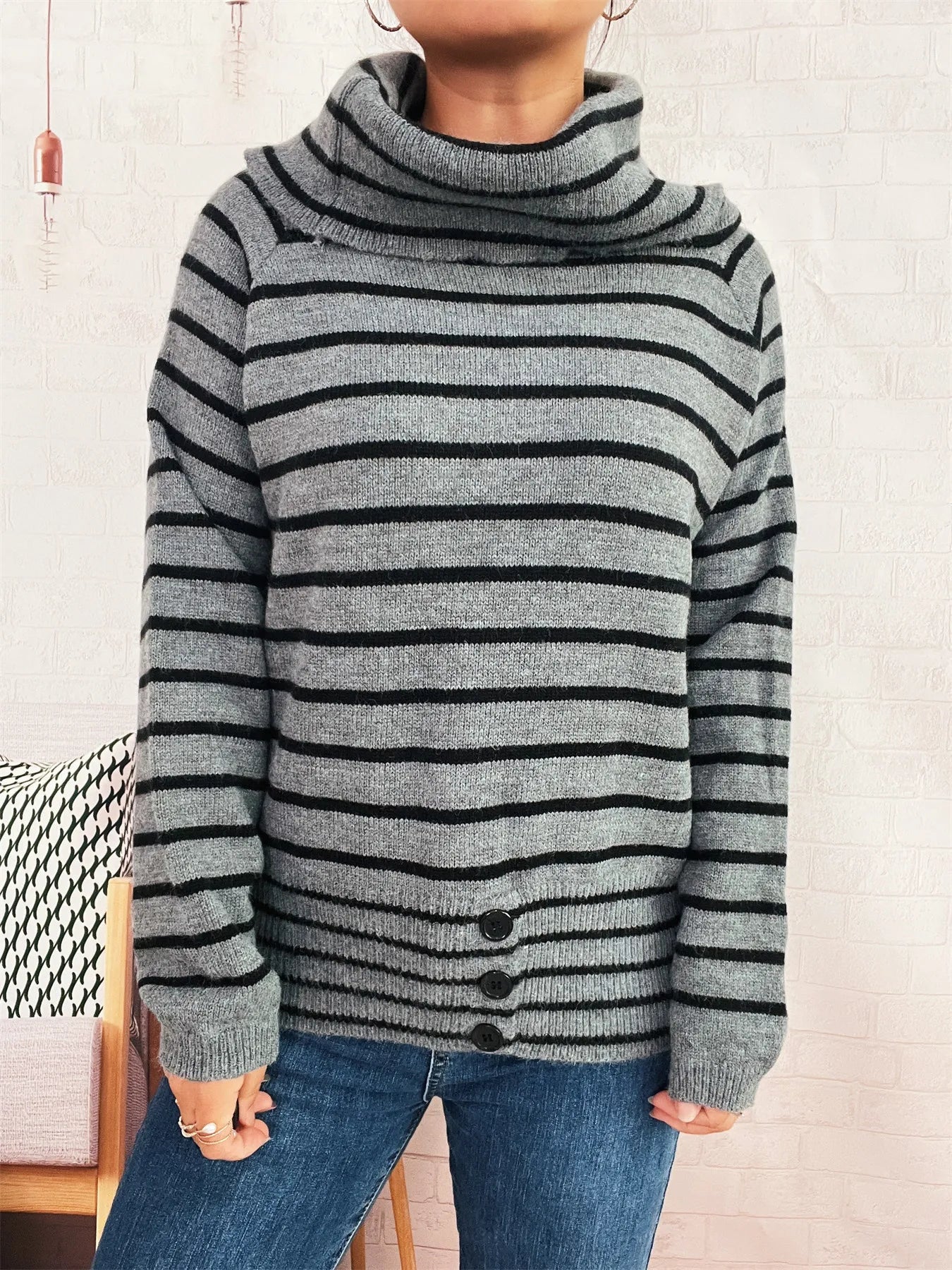 Striped Turtleneck Long Sleeve Sweater