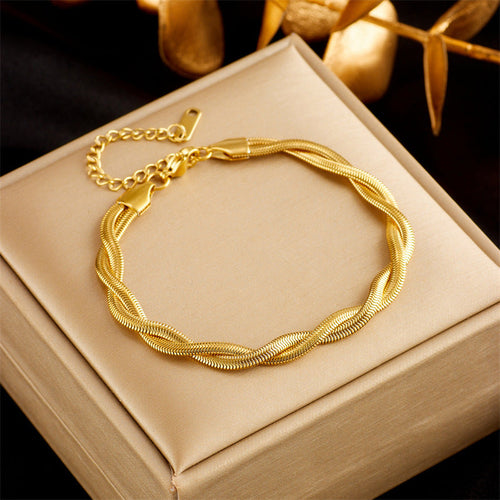 Stainless Steel Gold Plated Punk Fashion Double Layer Bracelet For