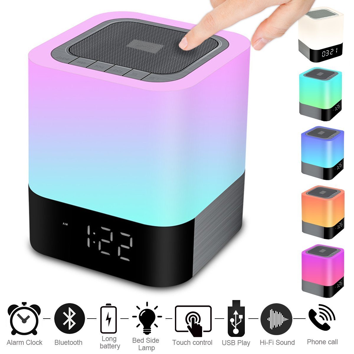 Alarm Clock Bluetooth Speaker LED Light Portable Desktop Audio