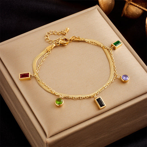 Stainless Steel Gold Plated Punk Fashion Double Layer Bracelet For