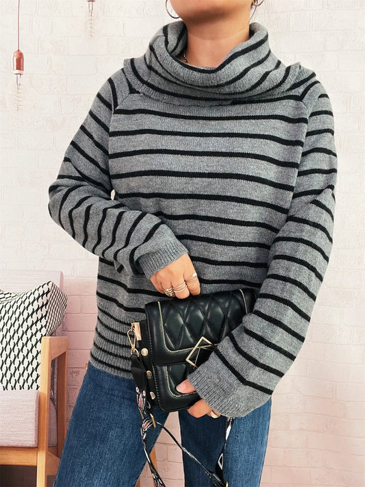 Striped Turtleneck Long Sleeve Sweater