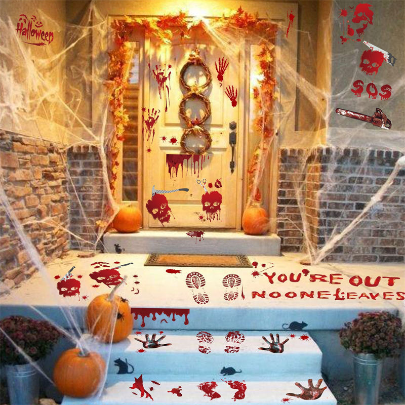 Halloween Window Stickers Horror Blood Handprint Footprint Fingerprint