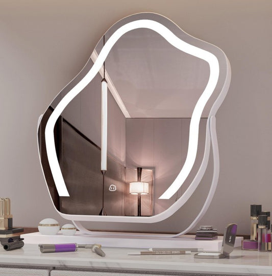 Vanity Makeup Cloud LED Mirror With Lights Strip Smart Control Wall Mount Decor Glass Hanging Removable
