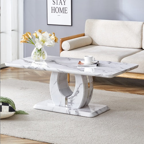 Modern Minimalist Grey Marble Pattern Sticker Pattern MDF Rectangular Coffee Table. Add A Tranquil And Comfortable Atmosphere To Your Home. MDF Coffee Table, Grey Marble Pattern Sticker, Side Table.