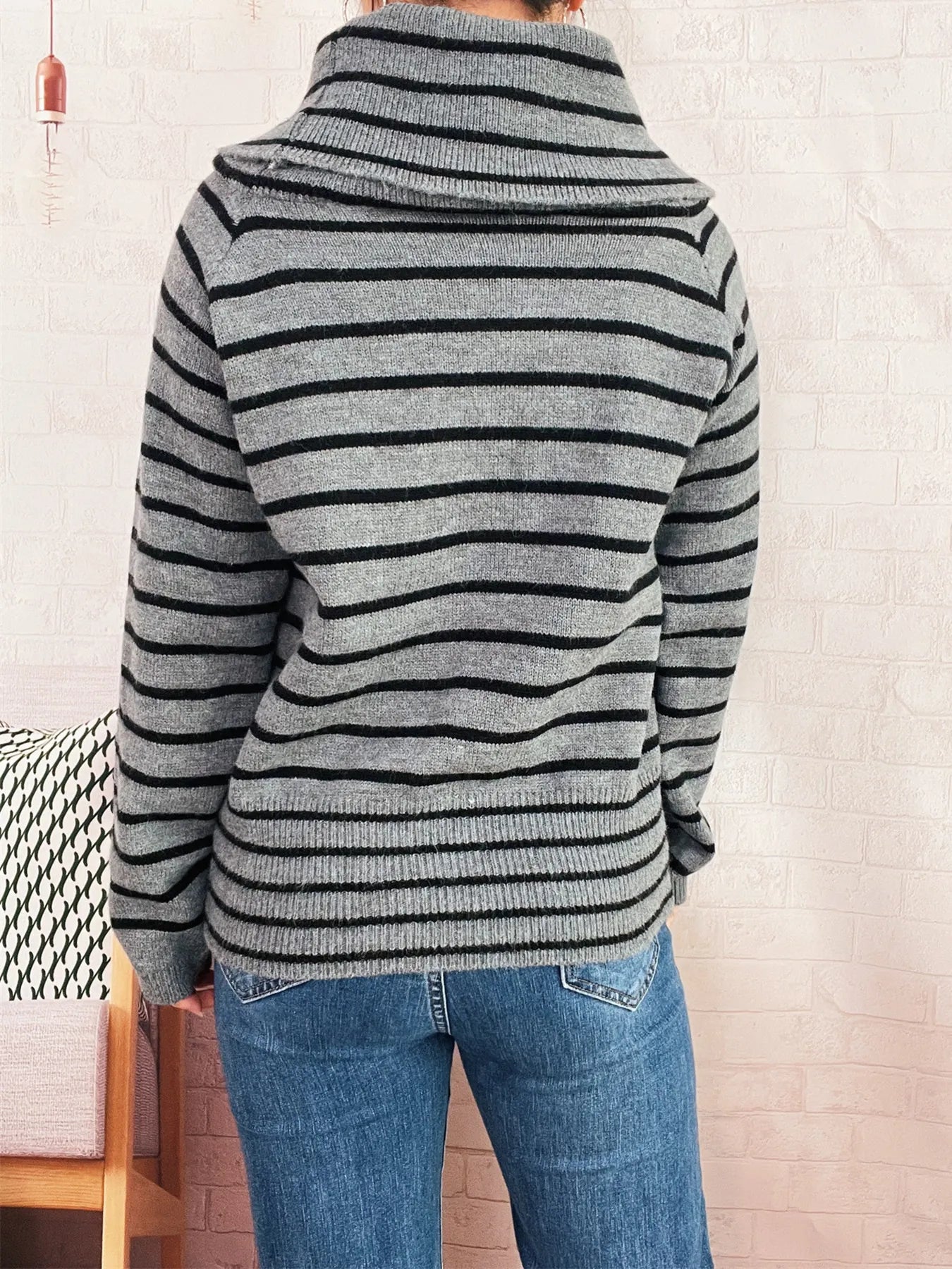 Striped Turtleneck Long Sleeve Sweater