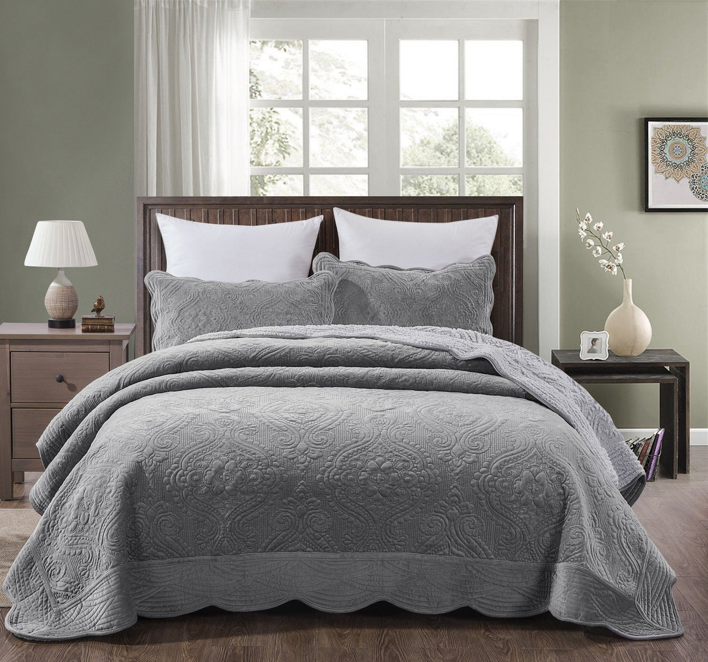 DaDa Bedding Elegant Micro Fleece Sherpa Bedspread Blanket Set -