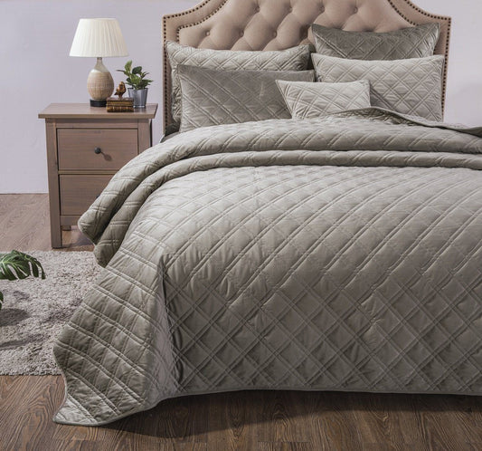 DaDa Bedding Velvety Soft Taupe Grey Velour Coverlet Bedspread Quilt