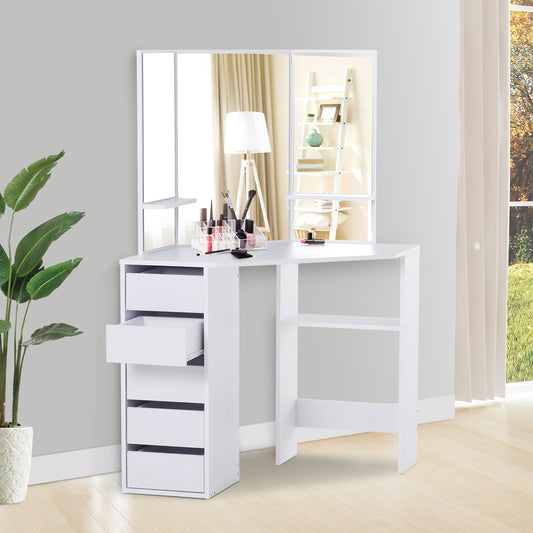 HOMCOM Elegant Vanity Table Tri-Fold Mirrored Make-Up Dressing Table