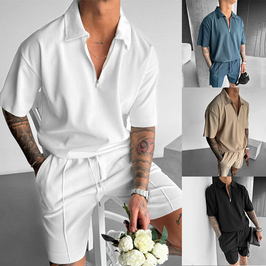 Summer Fashion Mens Clothing  Men's Suits New Zipper Polo Casual Short