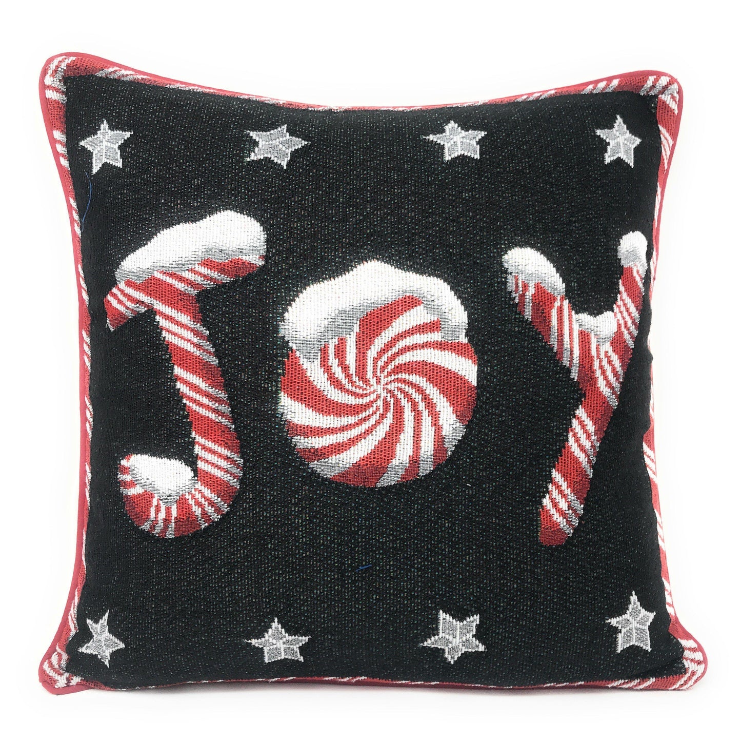 DaDa Bedding Peppermint Joy Stars Red Black Tapestry Throw Pillow