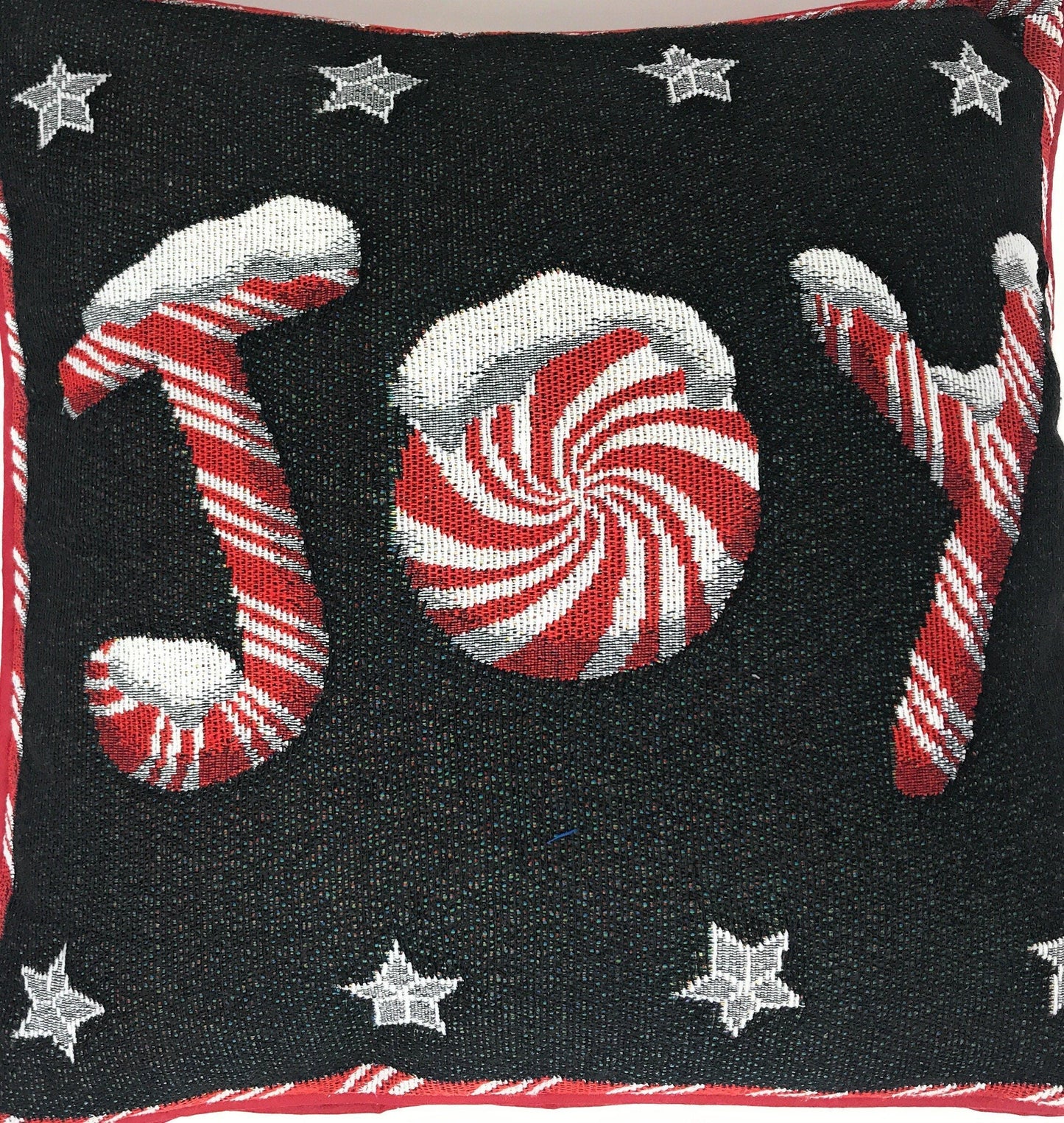 DaDa Bedding Peppermint Joy Stars Red Black Tapestry Throw Pillow