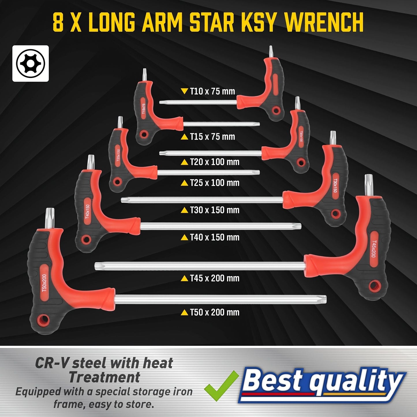 16pc Hex & Torx Wrench Set with T-Handle - Durable CR-V Steel,