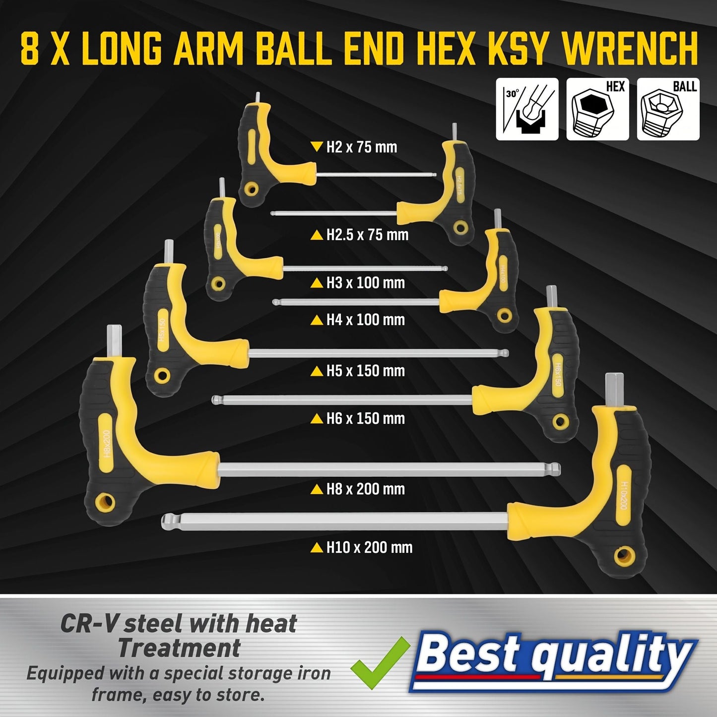 16pc Hex & Torx Wrench Set with T-Handle - Durable CR-V Steel,
