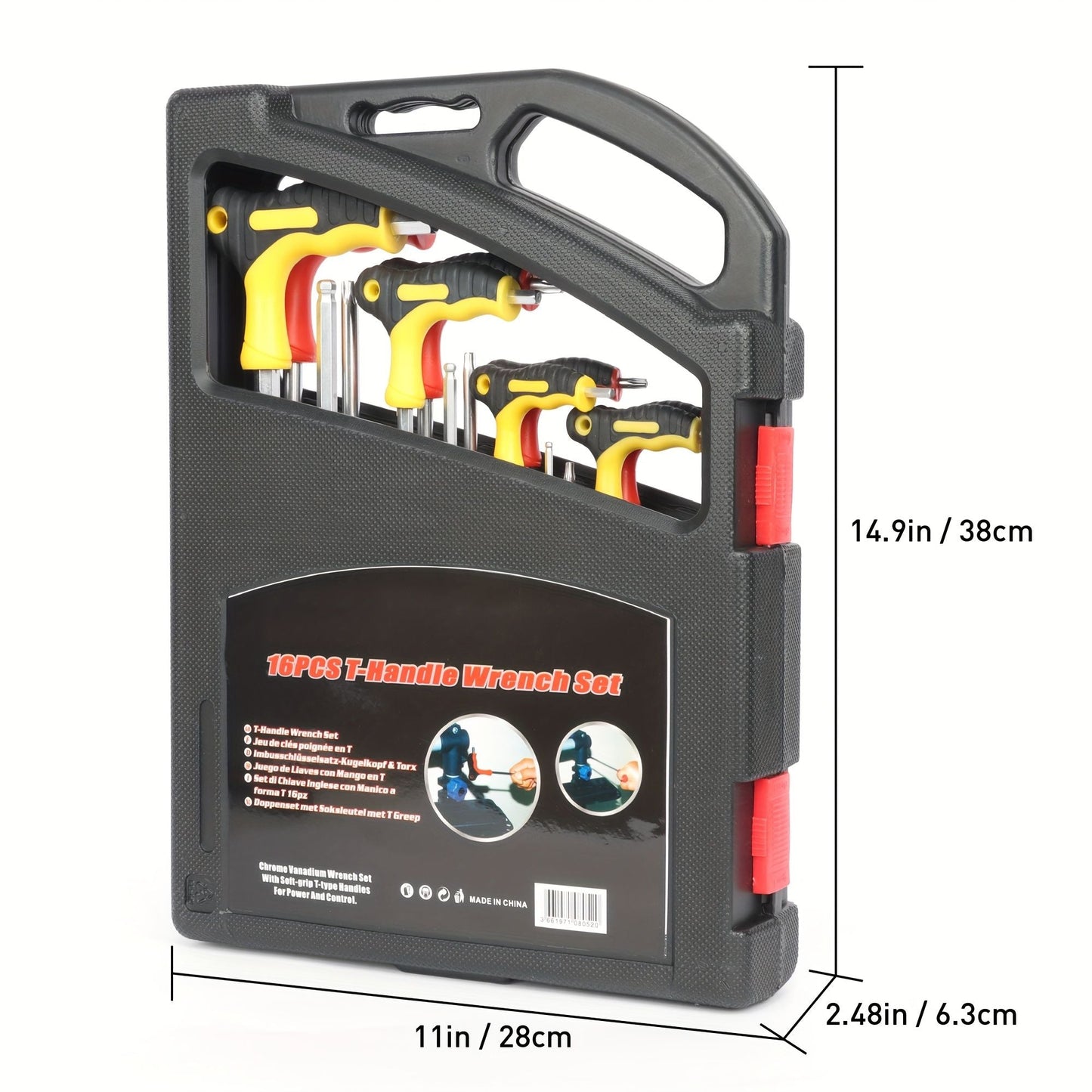 16pc Hex & Torx Wrench Set with T-Handle - Durable CR-V Steel,