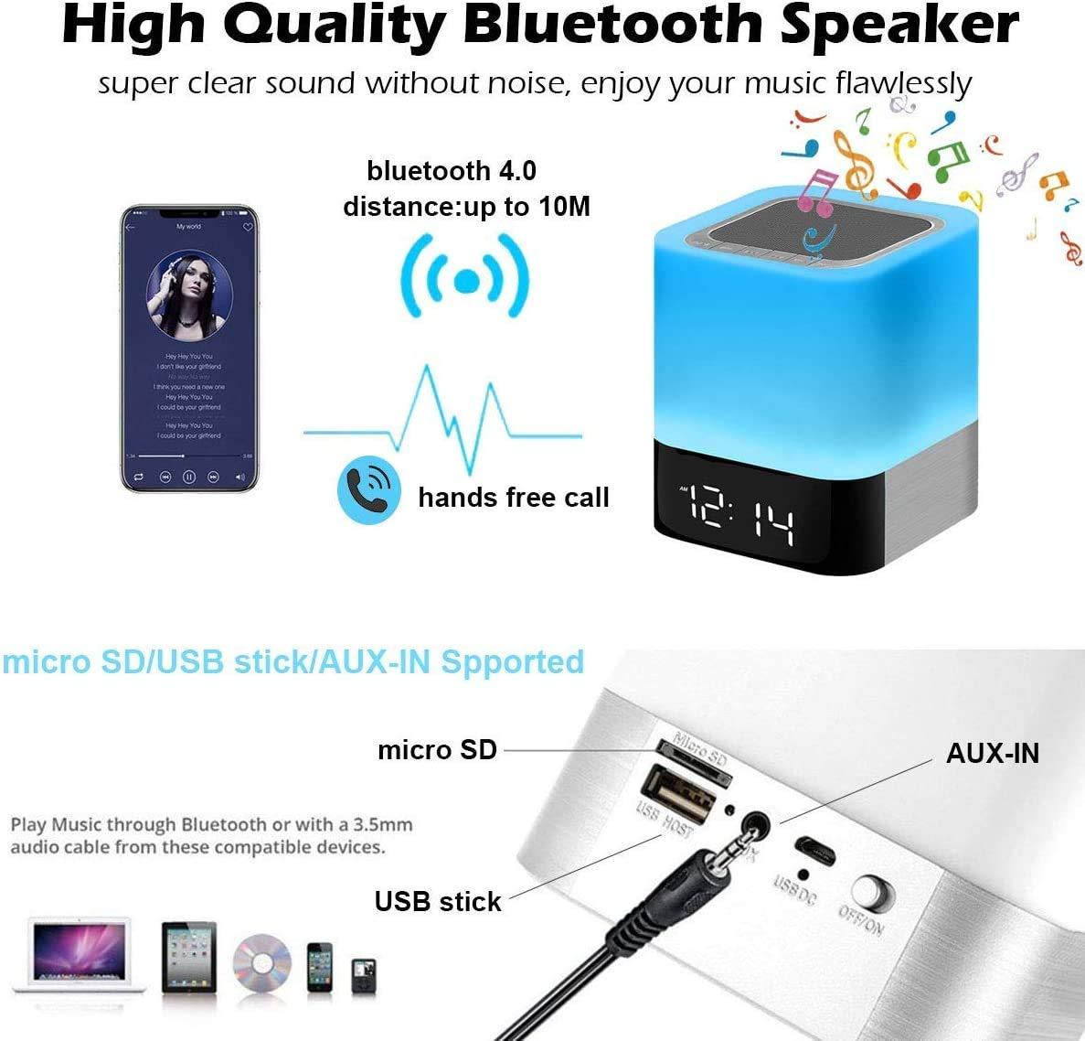 Alarm Clock Bluetooth Speaker LED Light Portable Desktop Audio