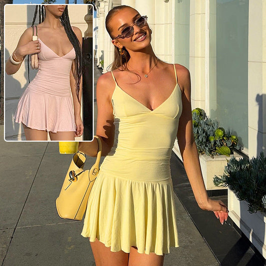 V-neck Suspender Dress Y2K Fashion Slim Ruffled Short Dresses